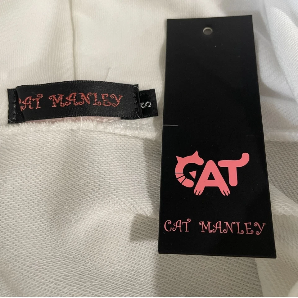 Linda sudadera con capucha Y2K Coquette blanca rosa cadena de piel sintética gato Manley estética Foto 3 de 4