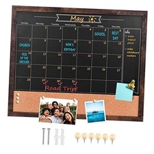 Chalkboard Calendar and Bulletin Combo Board. Brown 18" x 22" Brown Frame-a