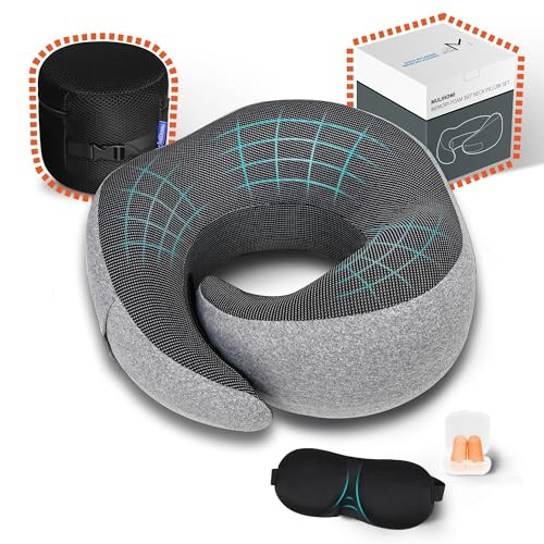 New Packaging Updated Travel Pillow for Airplane with 100% Memory Foam, 360°
