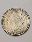 1889 s morgan silver dollar Slider AU Cartwheel Luster In Devices Rainbow Toned