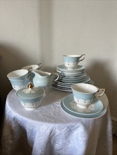 27 x Tuscan fine english bone china Tea Set Light Blue, White, Gold