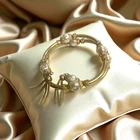 Vintage Miriam Haskell Bracelet Memory Wire Baroque Gold Tone Pearls  w/Tassels.
