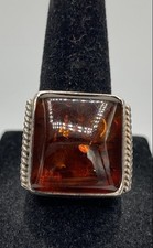 925 Sterling Silver Amber Sqaured Size 7 Ring 6.6g
