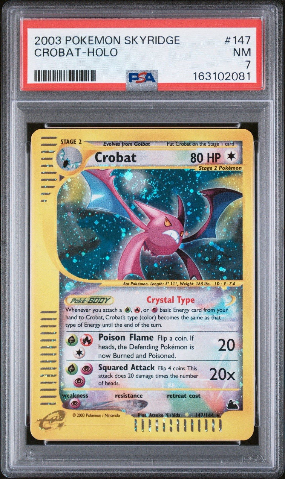 PSA 7 2003 Pokemon Skyridge Crobat Holo Secret Rare 147/144 EN 💫 crazy swirl!