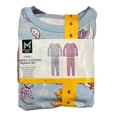 Members Mark Cats in Space Organic Cotton PJ 2 Sets Blue Cats Purple Stars SZ 6