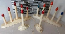2 Vtg Christmas 5 Candelabra Window Light Candle Candolier Electric Wax Drip + 2
