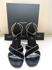 Saint Laurent YSL Block Heel Ankle Strap Sand...