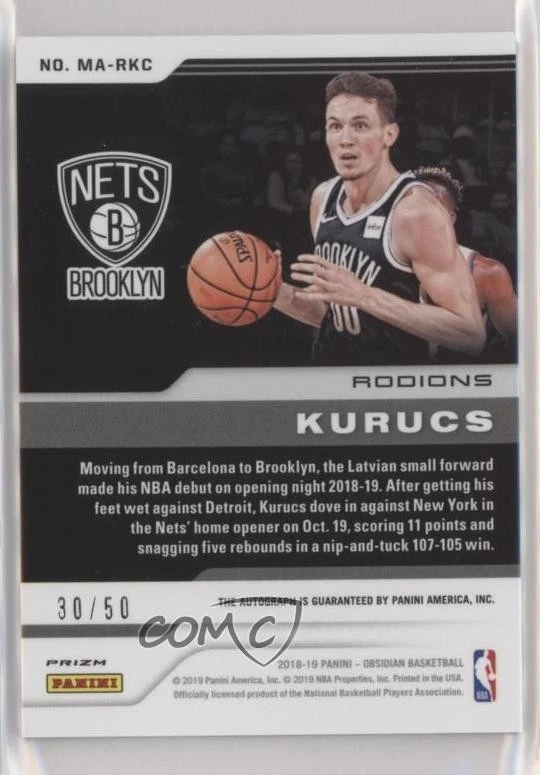 2018-19 Panini Obsidian Electric Etch Orange /50 Rodions Kurucs Rookie Auto RC - Image 2 of 2