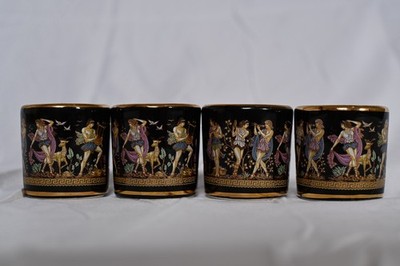 Set of 4 Vintage Greek Shot Glasses - Hand Made in Greece - 24K Gold Decoration