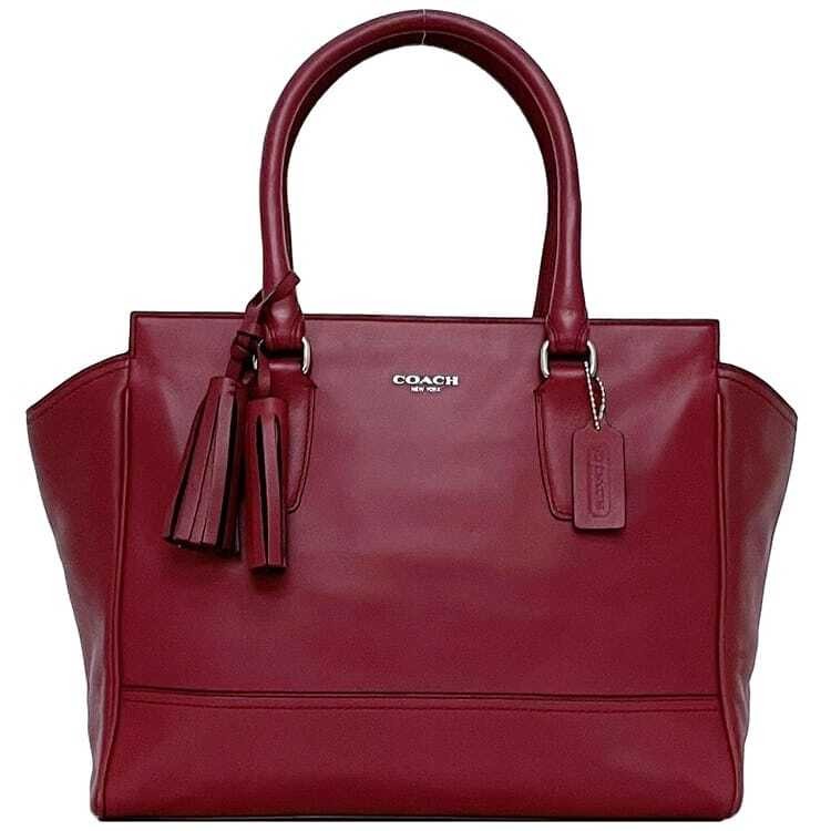 Vintage Coach Bordeaux Leather Tote Bag with Fringe Large Capacity