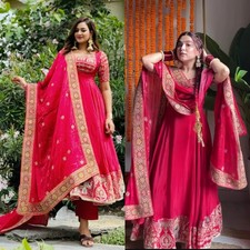 Ethnic Wear Red Crepe Silk Anarkali Suit With Dupatta For Women  Girls