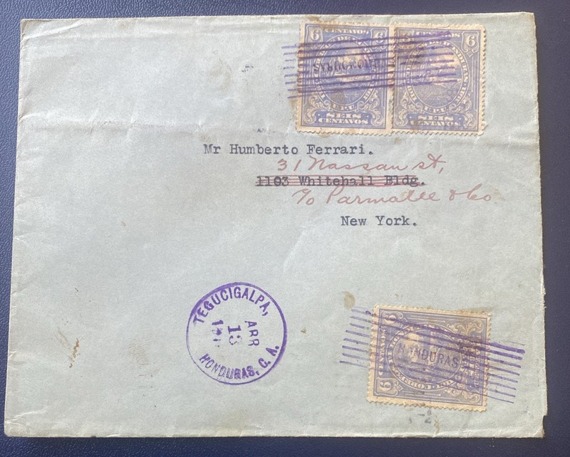 HONDURAS 1916 COVER TO NY PANAMA’S CONSUL Via New Orleans