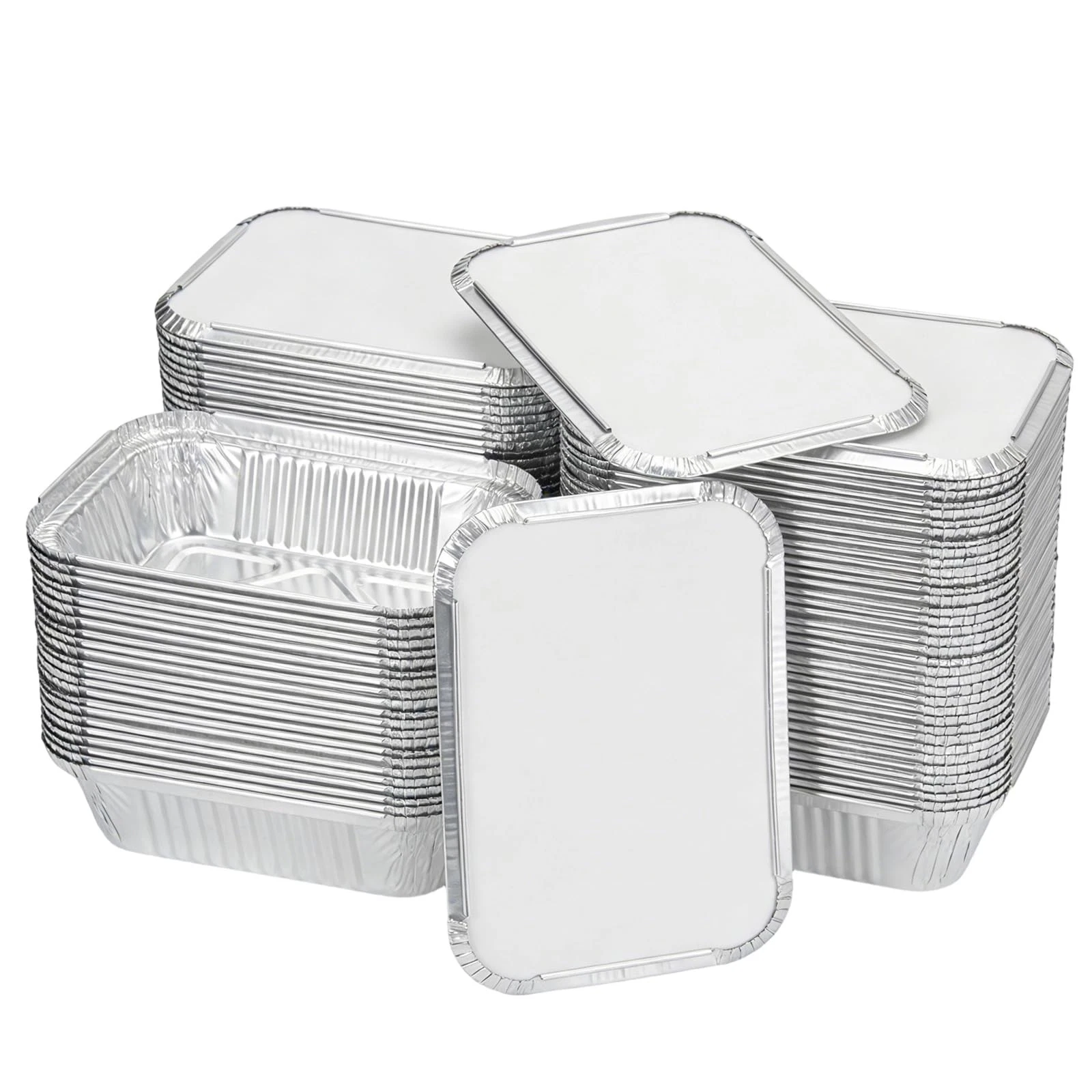 Aluminum Trays, 7x5 Inch Aluminum Foil Pans with Lids (60 Pack), Disposable S...