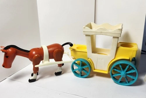 Vintage Fisher Price Little People 993 Castle Carriage Coach Horse & Harness Lot