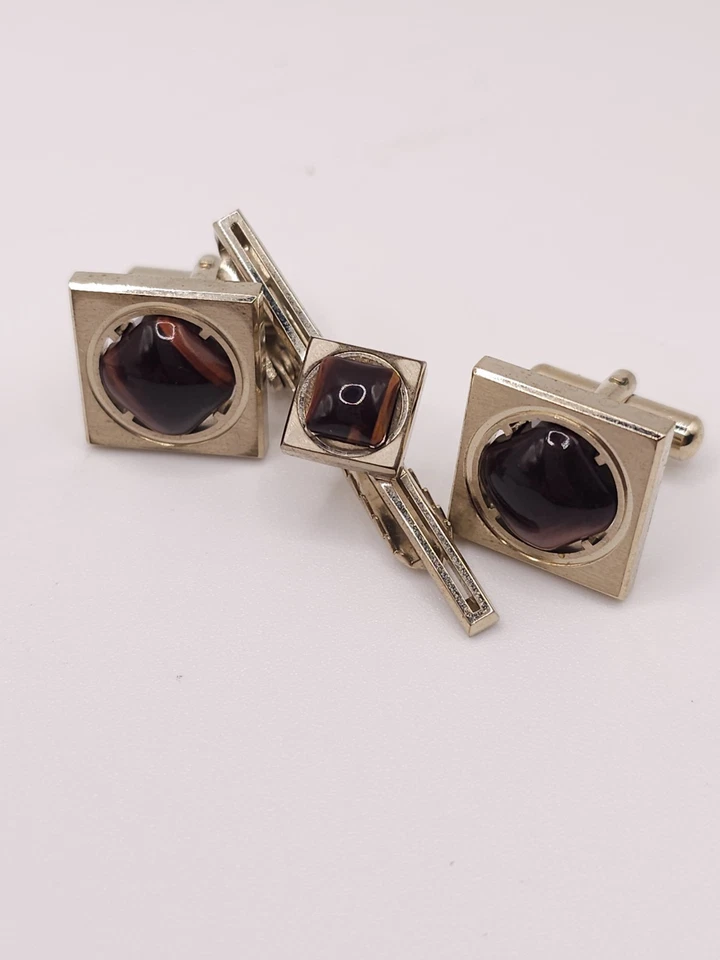 Lote de juegos de barras de corbata de gemelos de colección a mod ágata lucite ANSON Foto 2 de 4