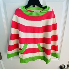 LILLY PULITZER Poncho Girls Knit Sweater Striped Size Medium Pink Green Preppy M