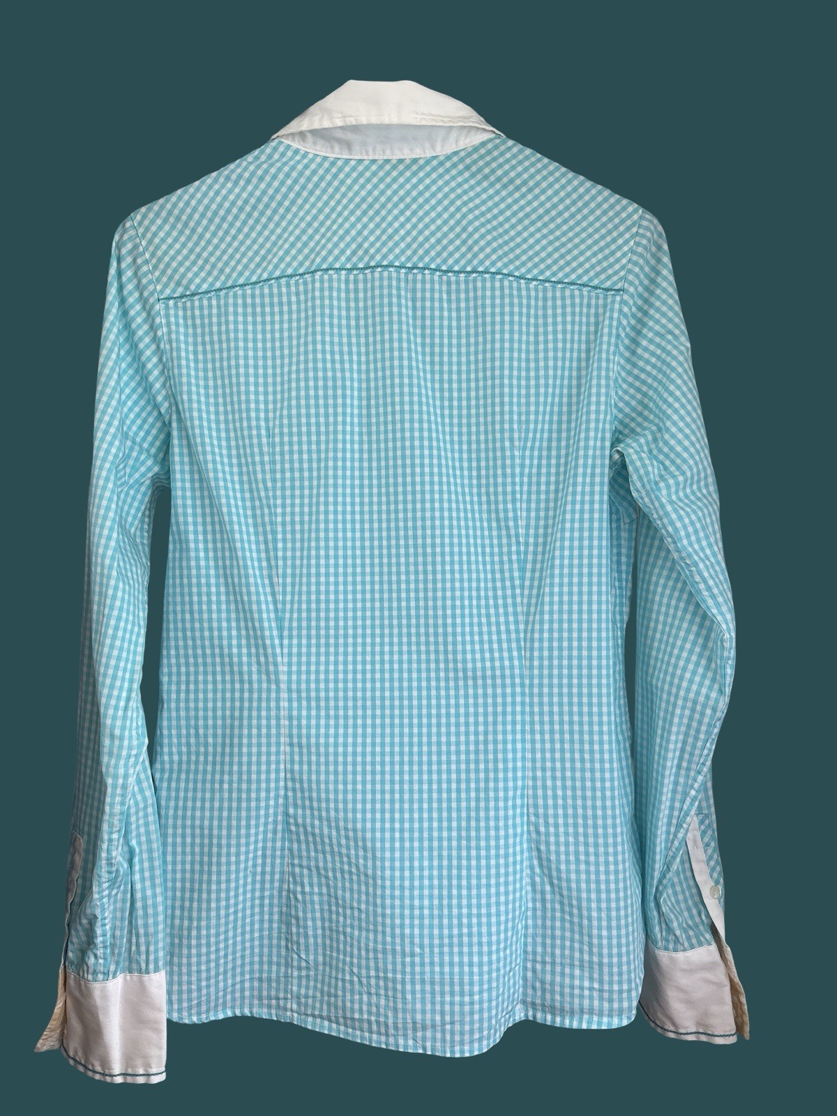 Tommy Hilfiger ladies stretch shirt blouse size 6 / EU 36 turquoise white check image 5