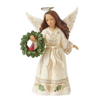 Jim Shore Heartwood Creek White Woodland Angel Cardinal Wreath Figurine 6017174