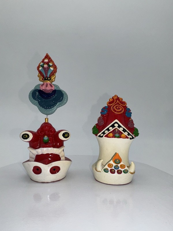 Wrathful Torma Pair And Flower Torma Tibetan Buddhist Nepal