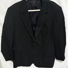 Evan Picone Mens 100 Wool Black Two Button Blazer Suit Jacket 44R quiet Luxury