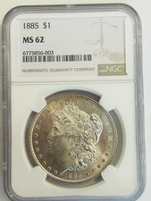 1885 Morgan Silver Dollar Coin Toned NGC MS 62 - NGC Looks Undergraded