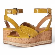 Marc Fisher Carlin 2 Croc Embossed Platform Espadrille Sandal Size 9 Yellow