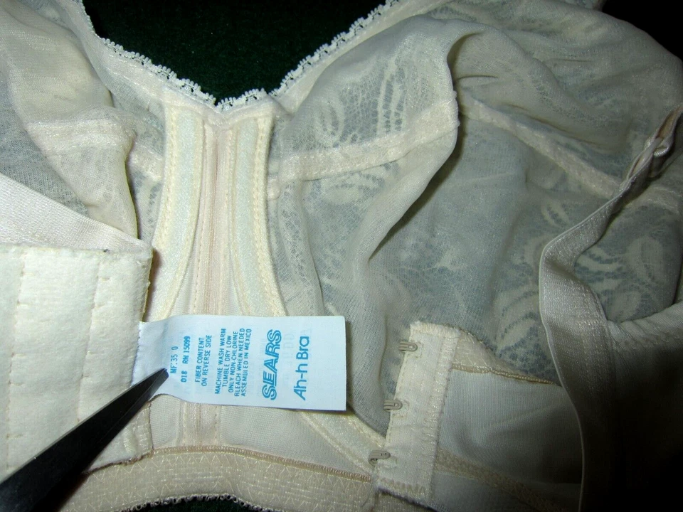 NEW Vintage Sears AH H EMBROIDERED FLORAL SHEER LACE SATIN SILKY BRA 36DD 76357 - Image 4 of 4