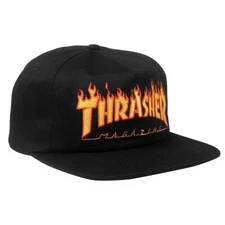 Thrasher Magazine EMBROIDERED FLAMES UNSTRUCTURED Skateboard Snapback Hat BLACK
