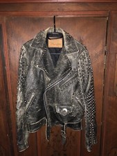 Unikat designed for WRANGLER Lederjacke Größe M Schwarz Nieten Used Look NEU TOP