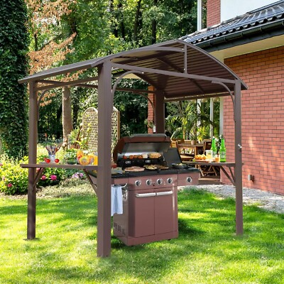 SHPAI 8' X 5'Hardtop Grill Gazebo, BBQ Gazebo w/ Side