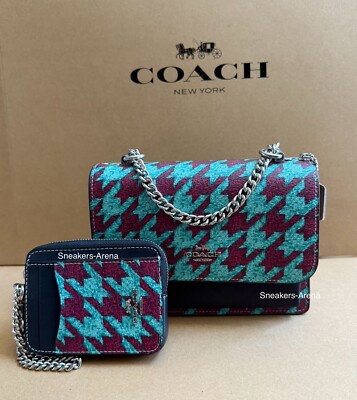 COACH Mini Klare Crossbody & Zip Card Case Wallet Set With Houndstooth Print NWT