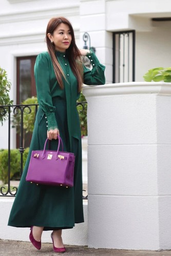 Blusa de seda de encaje LILYSILK X MIM con lazo extraíble verde talla mediana - Imagen 2 de 8