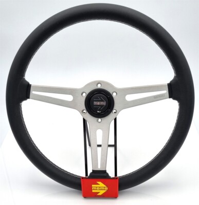 Momo Leder Sportlenkrad Retro 360mm schwarz silber steering wheel volante