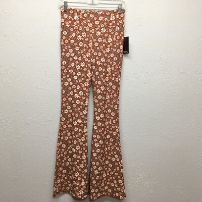 No Boundaries Flare Pants Womens Juniors Small 3-5 Brown Floral Daisy Stretch