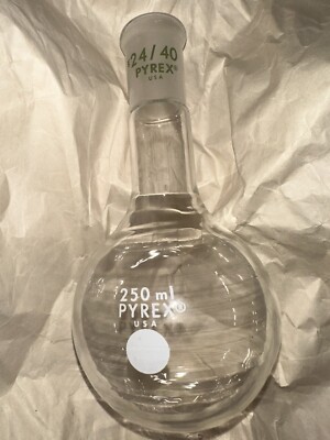 PYREX 250mL Vintage Glass Single Neck Round Bottom Boiling Flask 24/40 4320