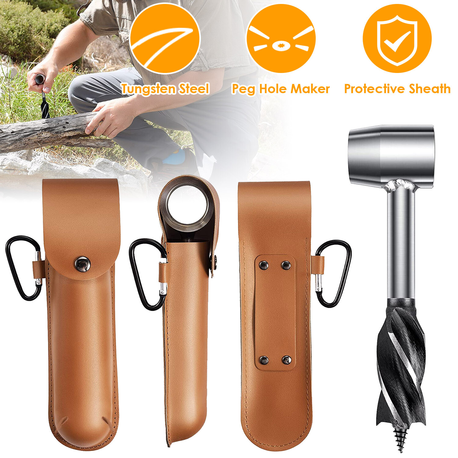 Mèche à Bois Manuelle Avec Manche En Cuir – Pour Bushcraft, Camping, Perçage Manuel En Extérieur