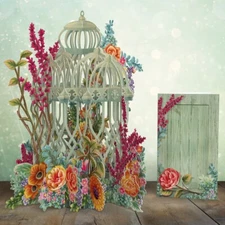 Paper D'Art Pop-Up Greeting Card - GREEN FLOWER CAGE - PPDT-3D032