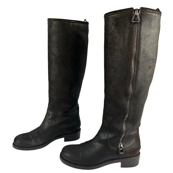 Jimmy Choo Botas Mujer EU 36 US6 Negro Hasta la Rodilla Cuero Alto Montar Moto Botas Foto 3 de 4