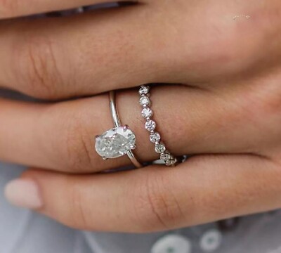 Oval Cut 2 Carat Moissanite Bridal Set Engagement Ring Solid 14K White Gold VVS1