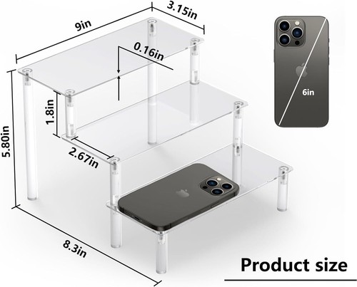 Acrylic Display Risers,Clear Display Risers Stand Small Mini Shelf 3 Tiered Cupc - Picture 2 of 12