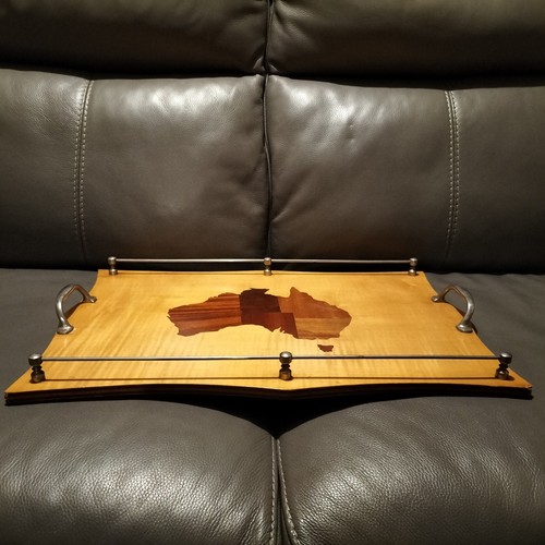 Serving Tray, Handmade, Marquetry Depicting Australian Territories - Picture 3 of 6