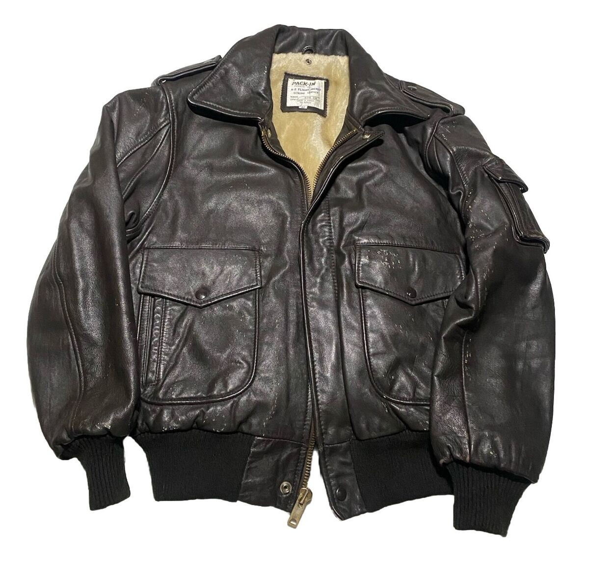 Vintage Pack-In A-2 Flight Jacket Brown Leather Bomber Coat Vintage Pack-In A-2 Flight Jacket Brown Leather Bomber Coat