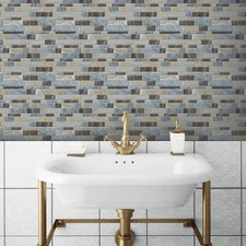 CLEARANCE!! RoomMates Blue Longstone Peel & Stick Tiles 10.5"x 10.5" (4 count)