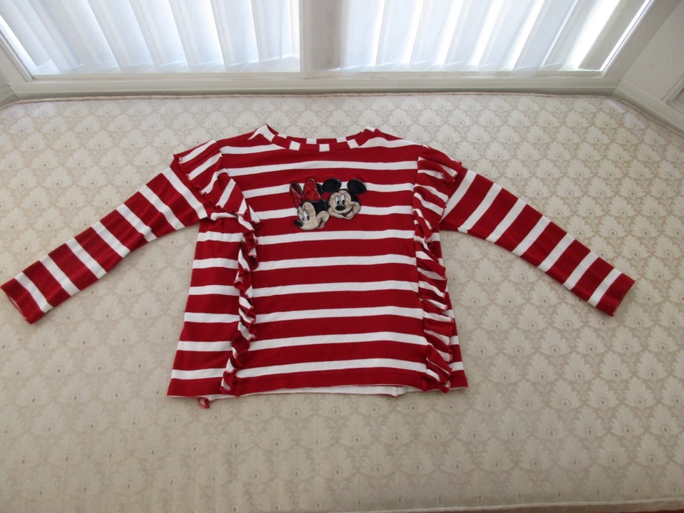 Monnalisa девочки милый красный и белый в полоску DisneyTop с оборками и аппликациями, размер 10 - Изображение 2 из 4