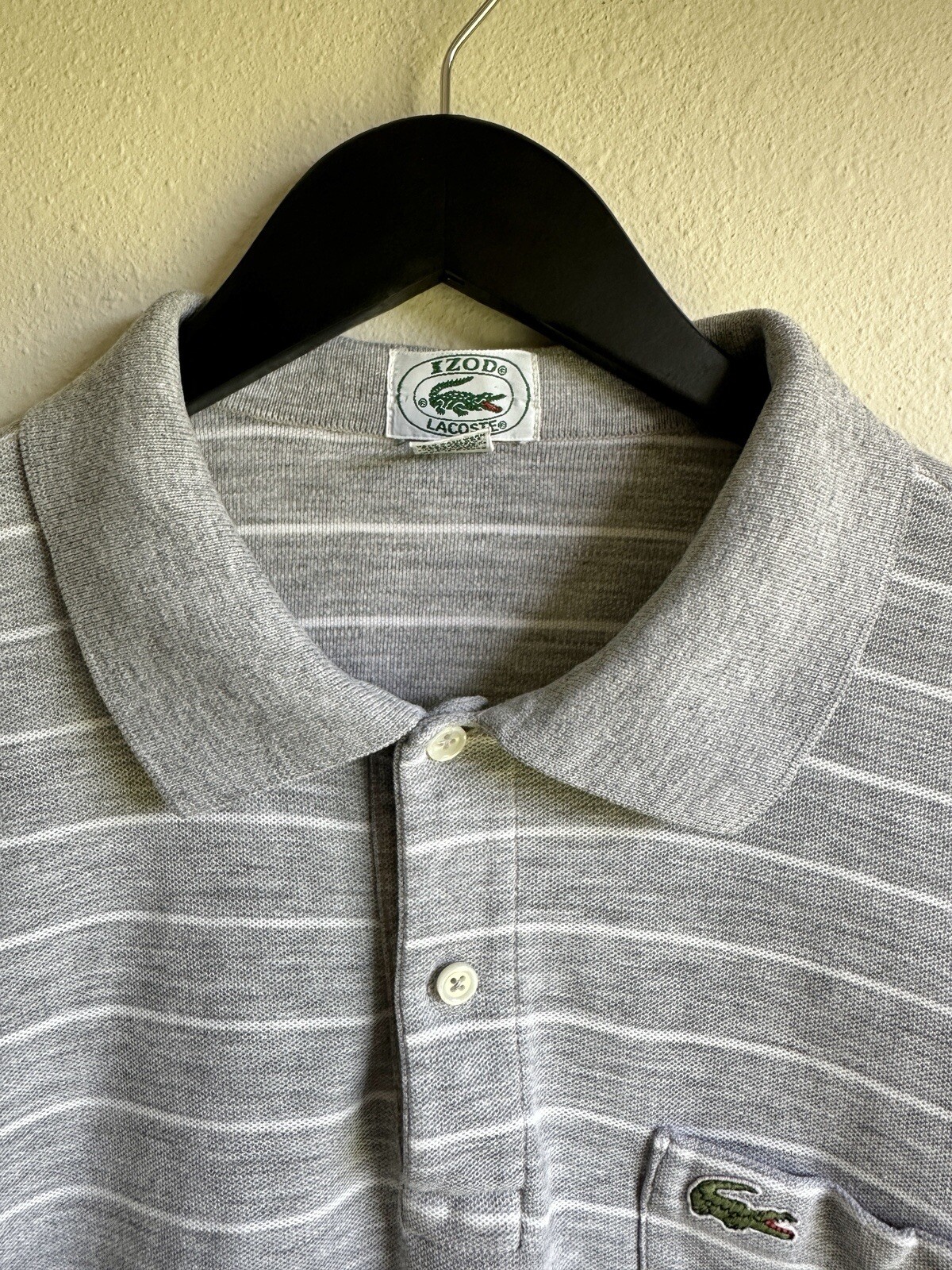 Lacoste Men's XL  Gray Polo Shirt Stripe Embroidery Logo thumbnail 5
