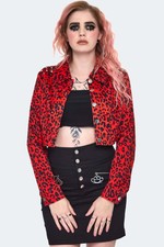 Red Leopard Print Jacket Ladies Goth Punk Emo Gothic Alternative Biker Zip