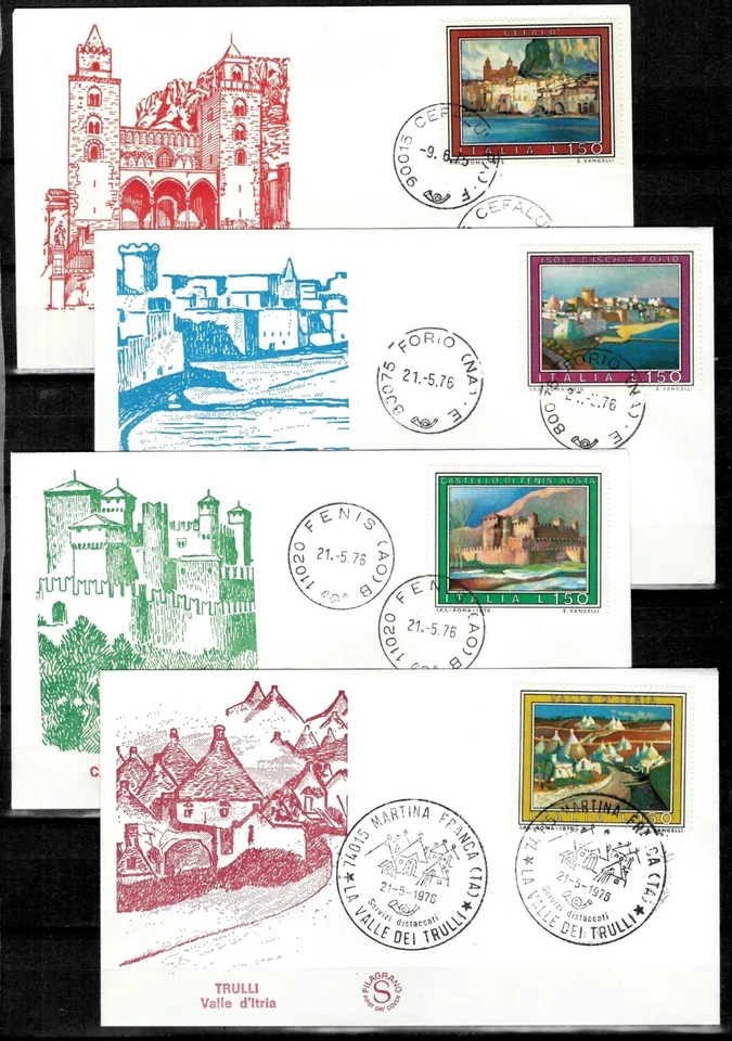 Italy 1974 - 1976 Architecture /Tourist Publicity - Paintings - FDC complete set - Image 2 of 2