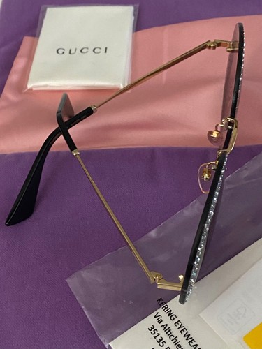 Gucci Hollywood Forever Crystal Round Sunglasses Gold Pink GG0899S 001 - Picture 9 of 13