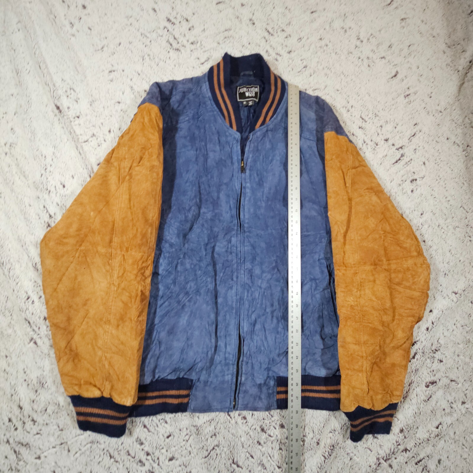 Junction West Leather XL Baseball Jacket Brown Blue image 4