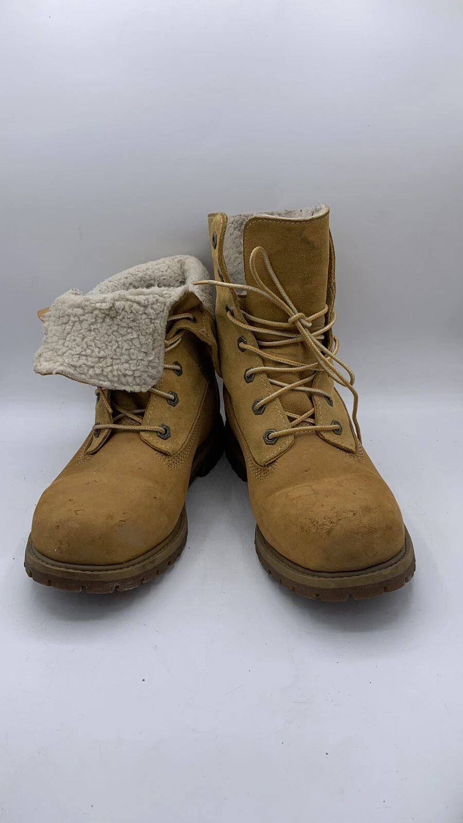 Timberland Authentics Teddy Fleece Pelliccia Pieghevole Esercito Stivali Lacciati Taglia 7 5 Marrone Chiaro